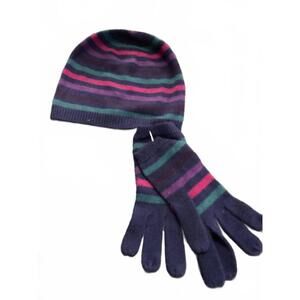 Talbots Cozy Striped Lambswool Blend Hat and Gloves Set